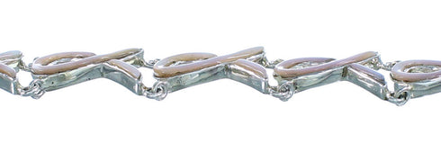 Pink Shell Inlay Sterling Silver Ribbon Link Bracelet EX28043